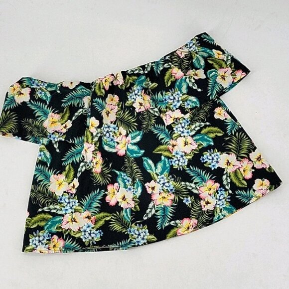 Topshop Tropical Print Off Shoulder Crop Top Size 6P - Picture 5 of 9